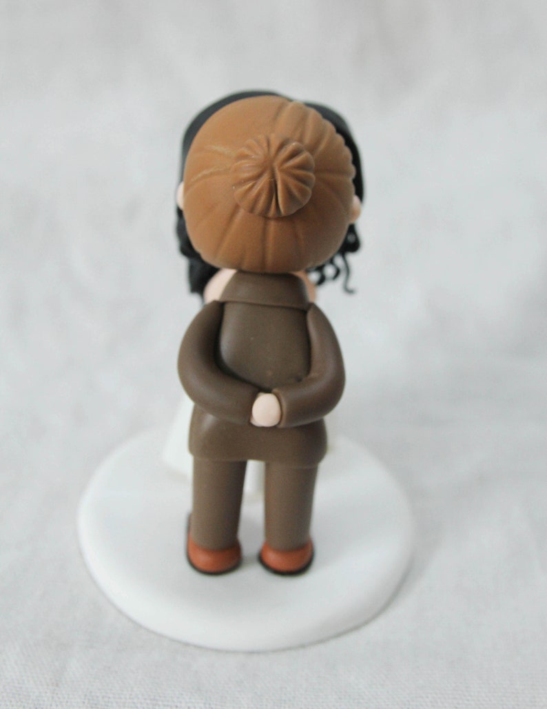 Man Bun Groom and Curly Hair Bride Wedding Cake Topper, Kissing Couple ...