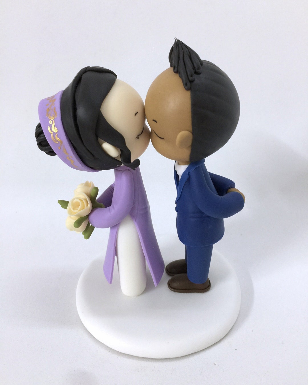 Ao Dai Wedding Cake Topper, Vietnamese Bride and American Groom Cake