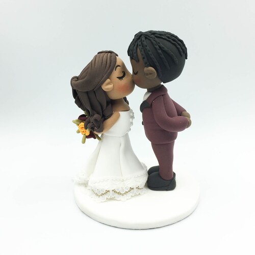 Wedding cake topper, Braid man groom & half up do bride topper, Interracial shops wedding, African American groom, Latino bride Rustic wedding