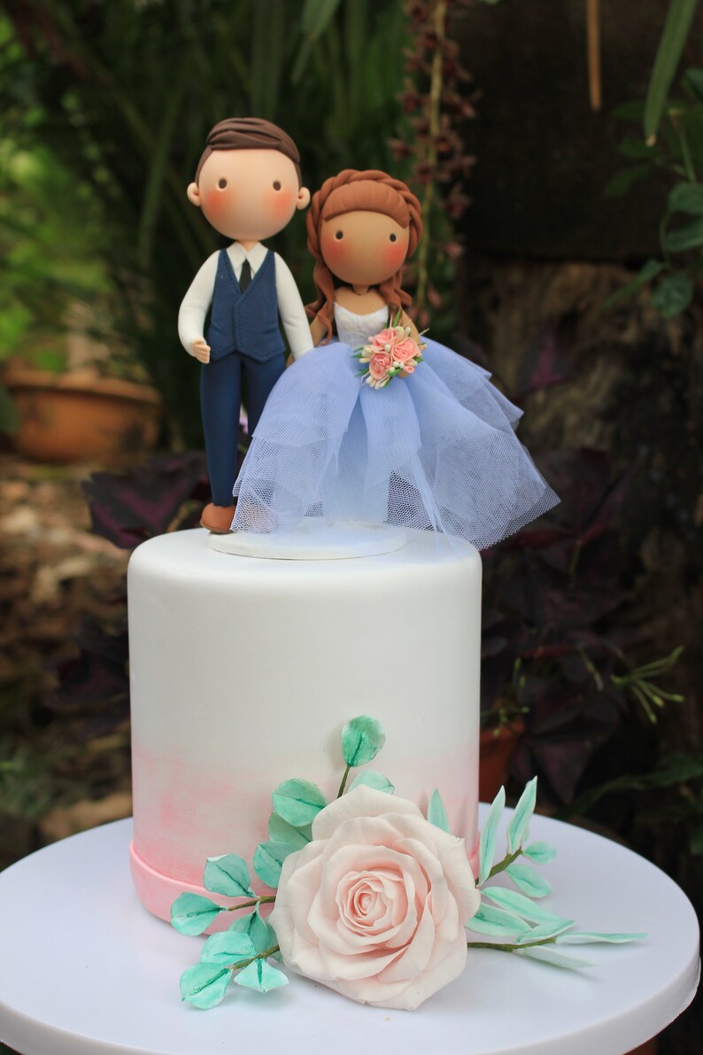 Rustic Wedding Cake Topper Beautiful Blue Bride & Groom Cake | Etsy