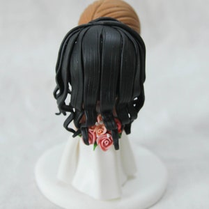 Man Bun Groom and Curly Hair Bride Wedding Cake Topper, Kissing Couple ...