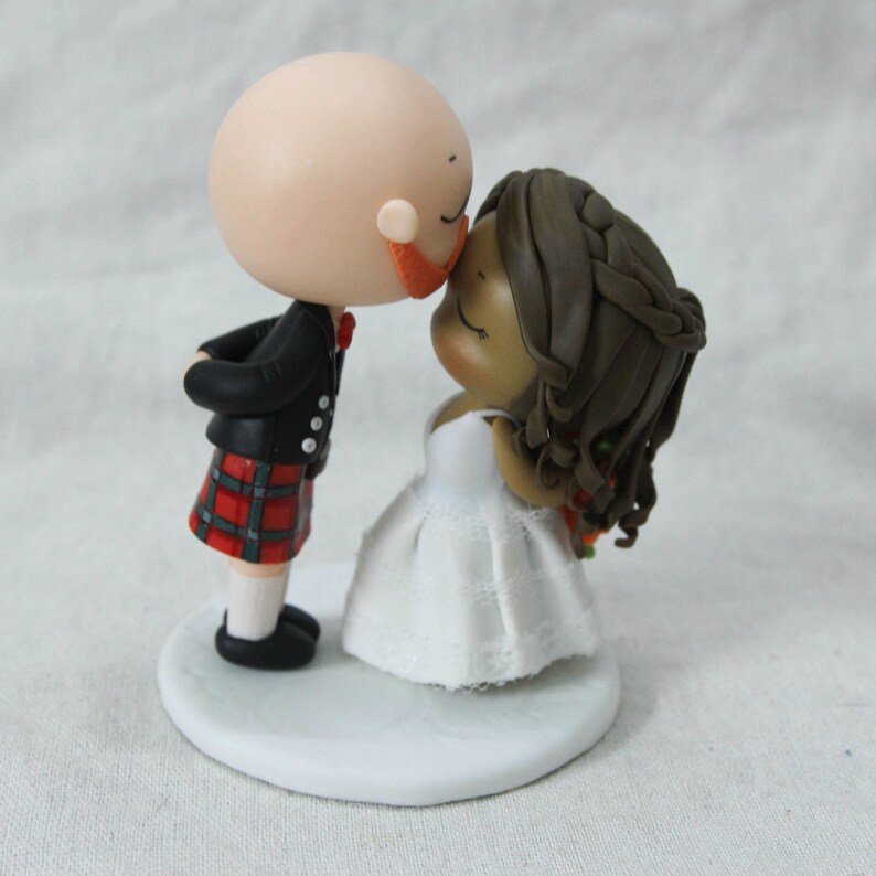 Scottish Wedding Cake Topper, Forehead Kissing Wedding Cake Topper, Scottish groom in kilt topper, Personalised Wedding cake decoration image 5