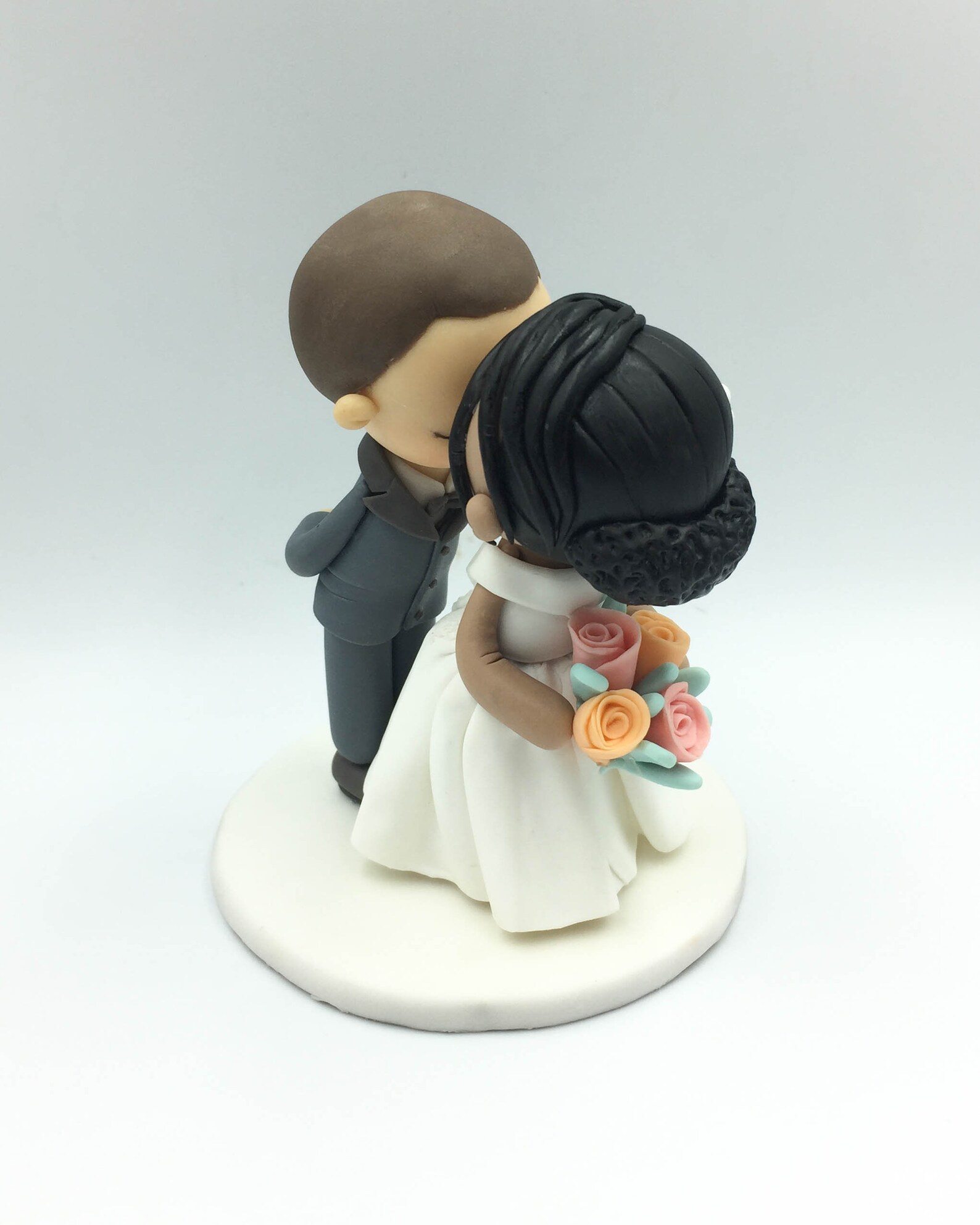 Custom Bride & Groom Wedding Cake Topper, Curly Bun Bride and Buzz Cut ...