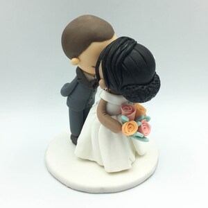Custom Bride & Groom Wedding Cake Topper, Curly Bun Bride and Buzz Cut ...