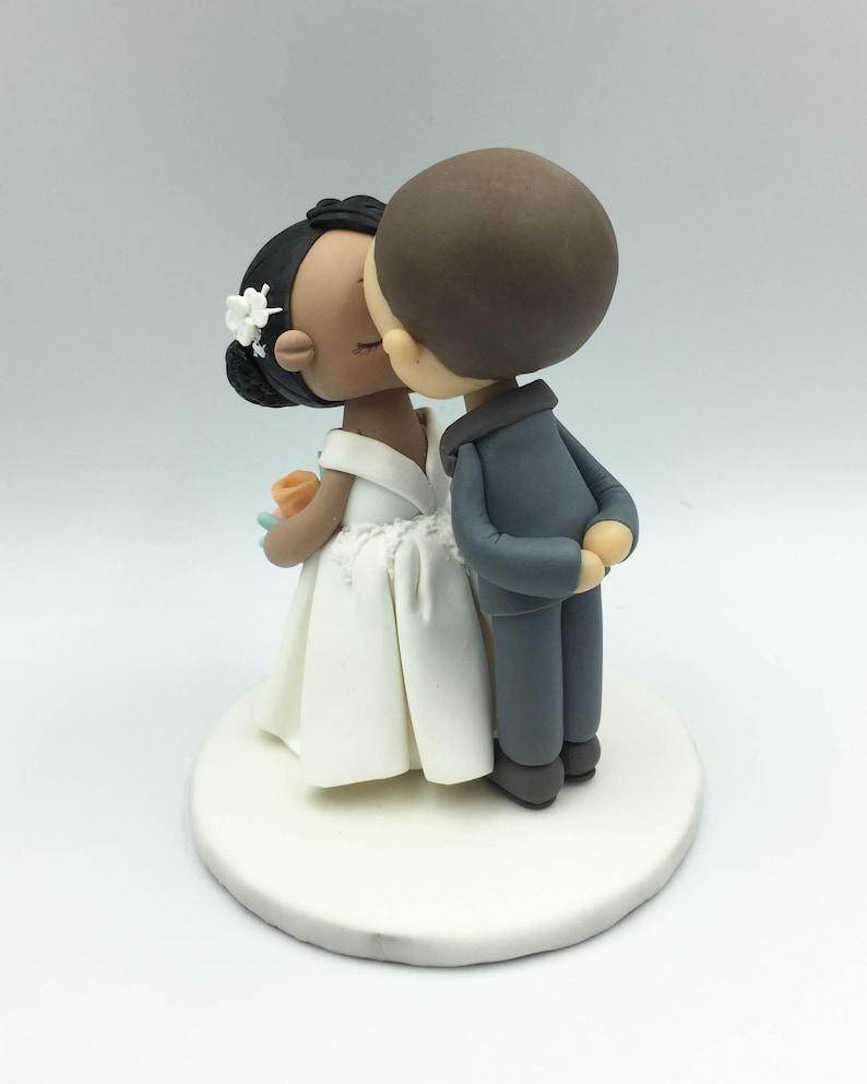 Custom Bride & Groom Wedding Cake Topper, Curly Bun Bride and Buzz Cut ...