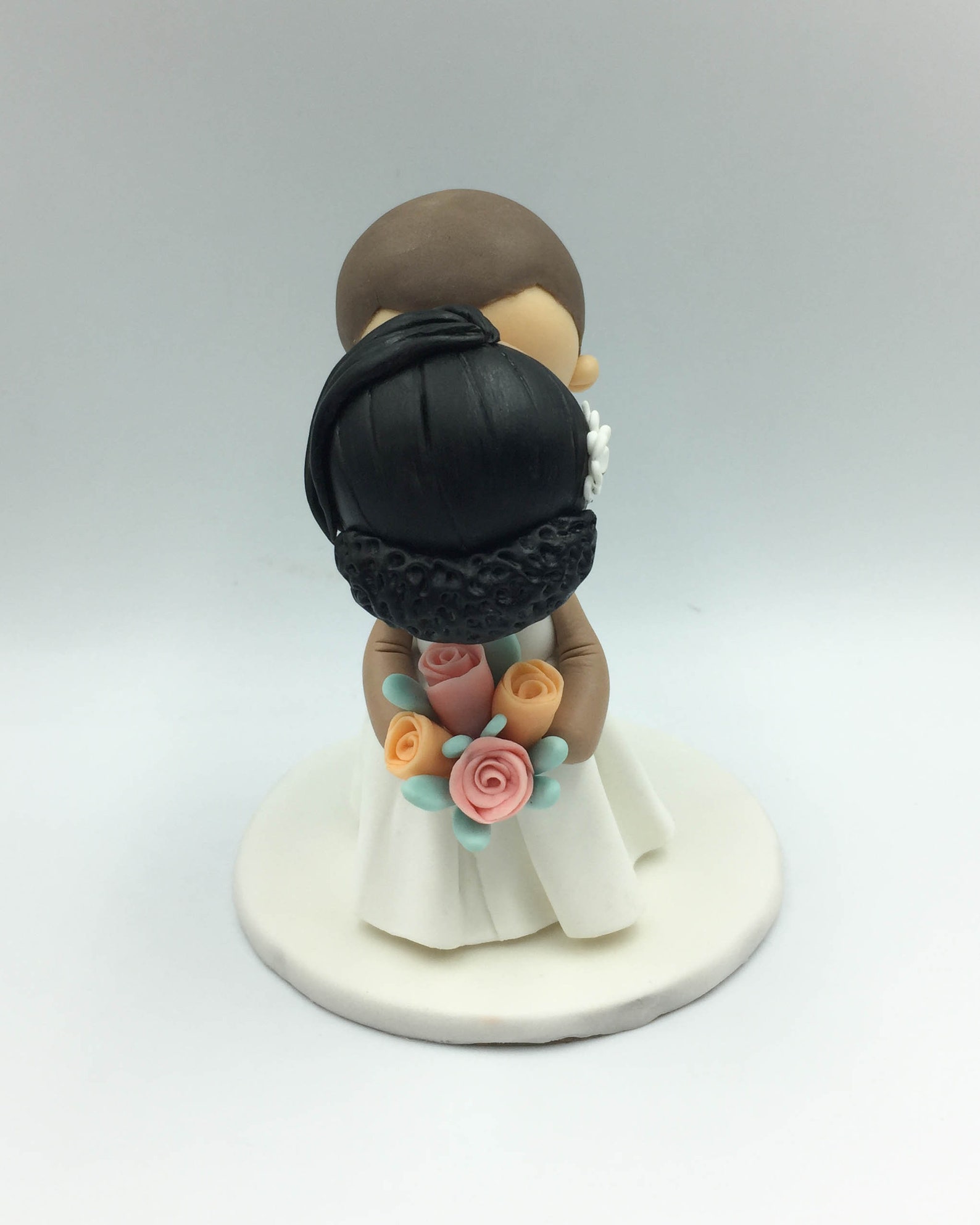 Custom Bride & Groom Wedding Cake Topper, Curly Bun Bride and Buzz Cut ...