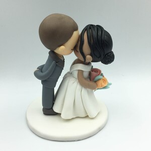 Custom Bride & Groom Wedding Cake Topper, Curly Bun Bride and Buzz Cut ...