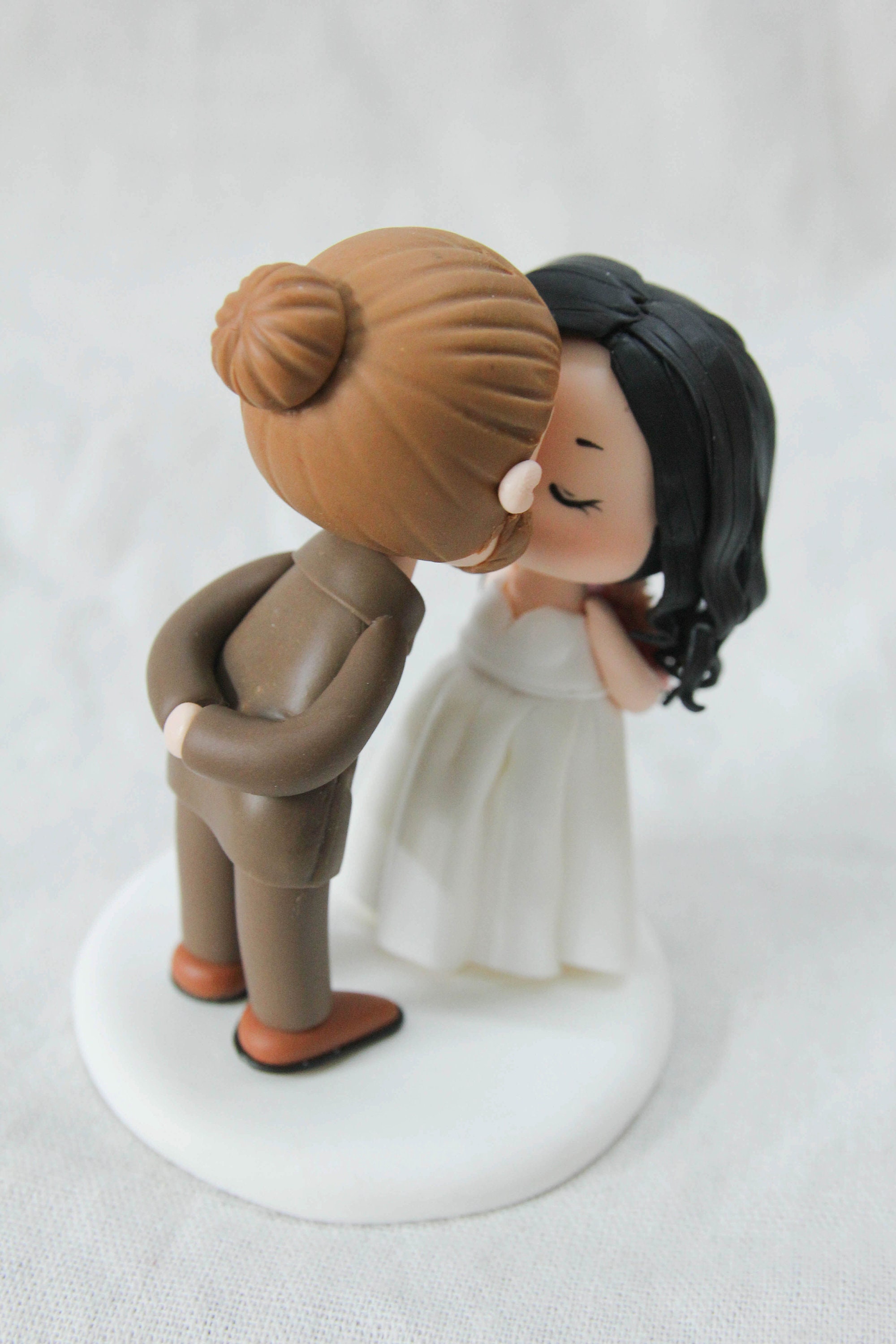 Man Bun Groom and Curly Hair Bride Wedding Cake Topper, Kissing Couple ...