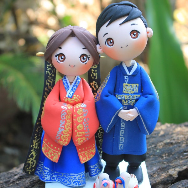 Wedding cake topper, Royal Korean wedding cake topper, Hanbok Korean traditional wedding topper