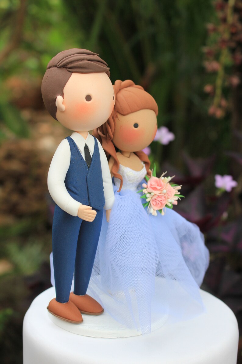 Rustic Wedding Cake Topper Beautiful Blue Bride & Groom Cake | Etsy