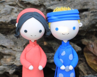 Ao dai wedding cake topper, bride and groom in Vietnam wedding costume, Mr & Mrs cake topper