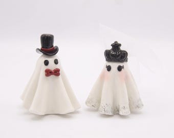 Elegant Couple Ghost Figures, Ghost Wedding Cake Topper, Gothic theme Party decor, Halloween Wedding Cake Topper, Polymer Ghost Bride Groom