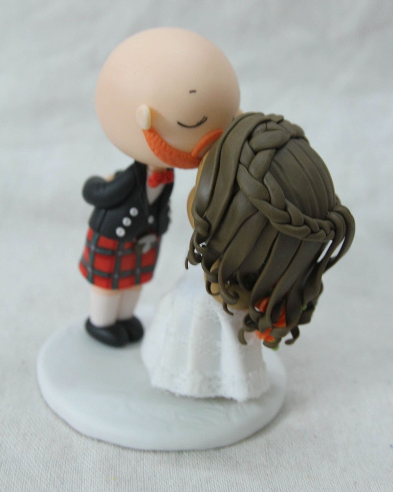 Scottish Wedding Cake Topper, Forehead Kissing Wedding Cake Topper, Scottish groom in kilt topper, Personalised Wedding cake decoration image 2