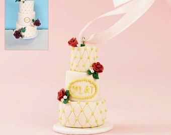 Custom Wedding Cake Ornament, Personalized wedding cake miniature, Keepsake Wedding Cake Replica Ornament, Christmas gift for mom, wife