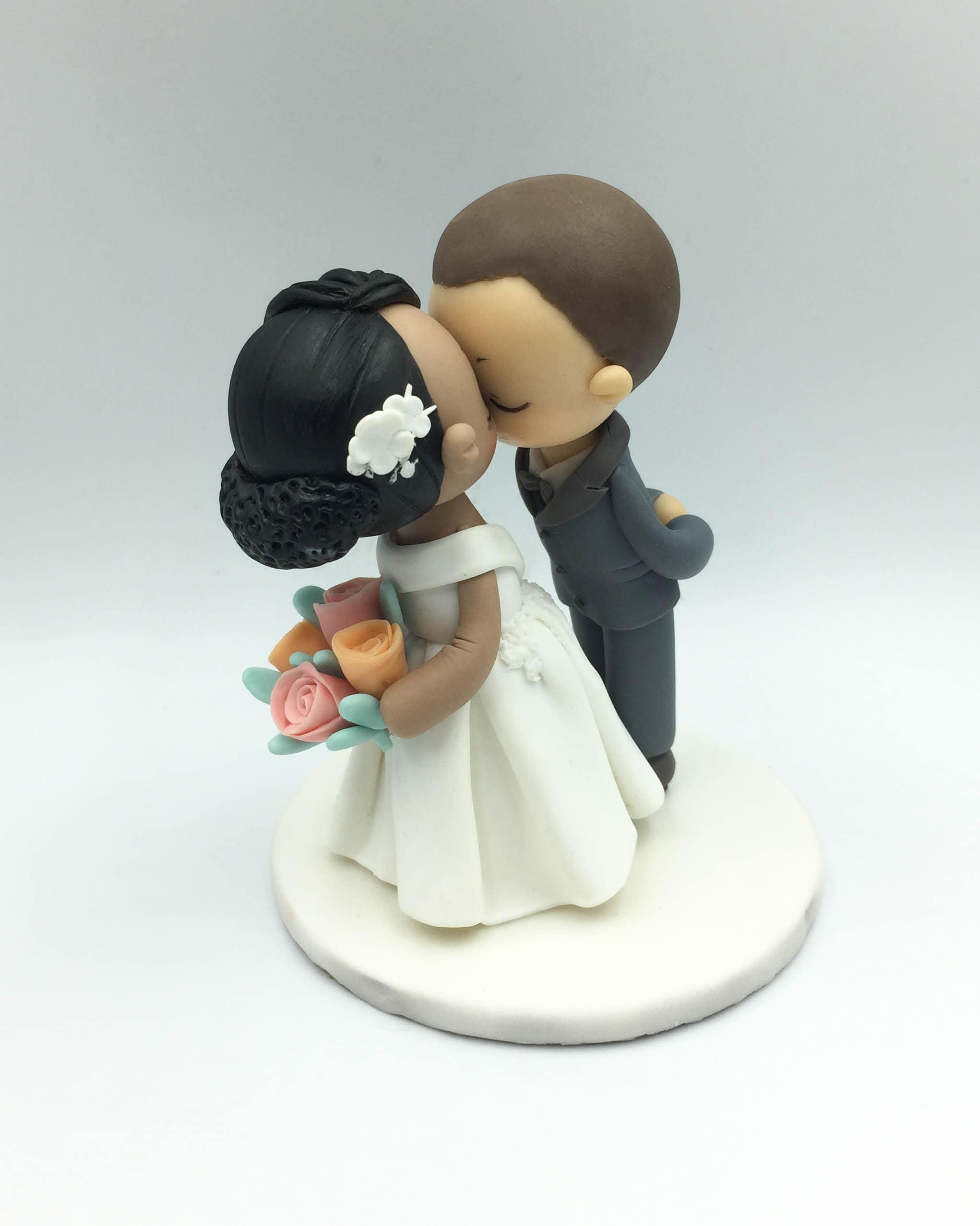 Custom Bride & Groom Wedding Cake Topper, Curly Bun Bride and Buzz Cut ...
