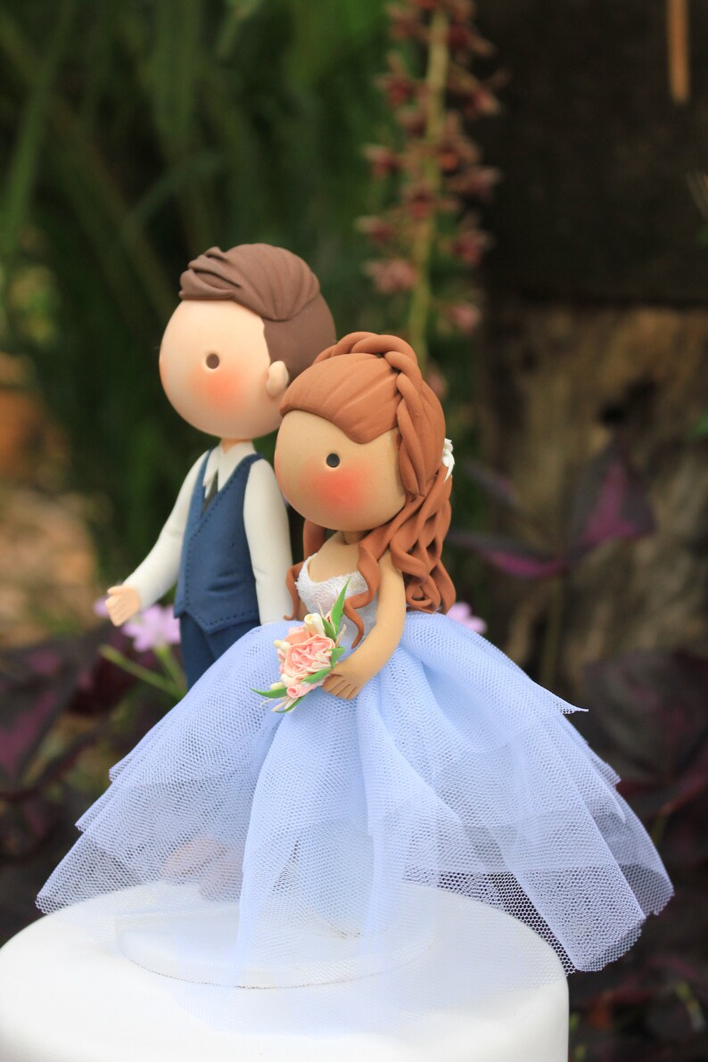 Rustic Wedding Cake Topper Beautiful Blue Bride & Groom Cake | Etsy