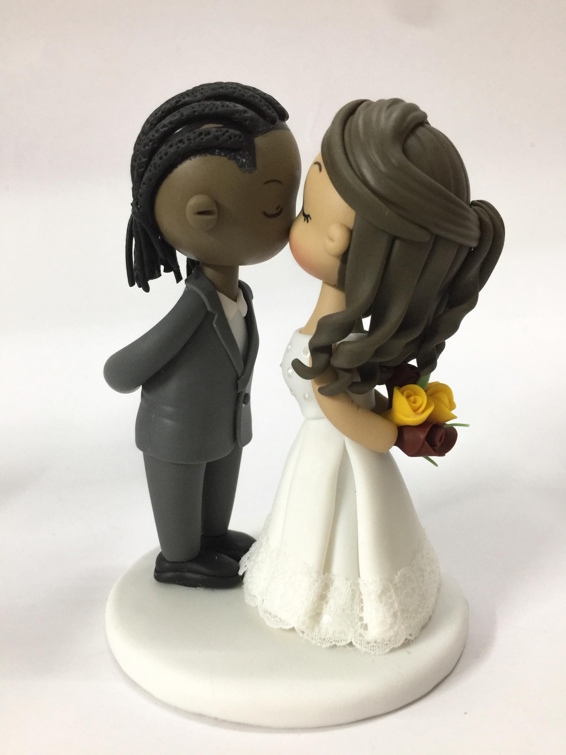 Mohawk Topper Mohawk Braids Groom Kissing Bride Wedding Cake Topper, Custom Clay ...