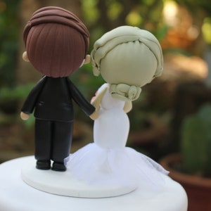 Quarantine wedding cake topper, Elopement bride & groom topper, Frontline wedding topper clay figurine image 8