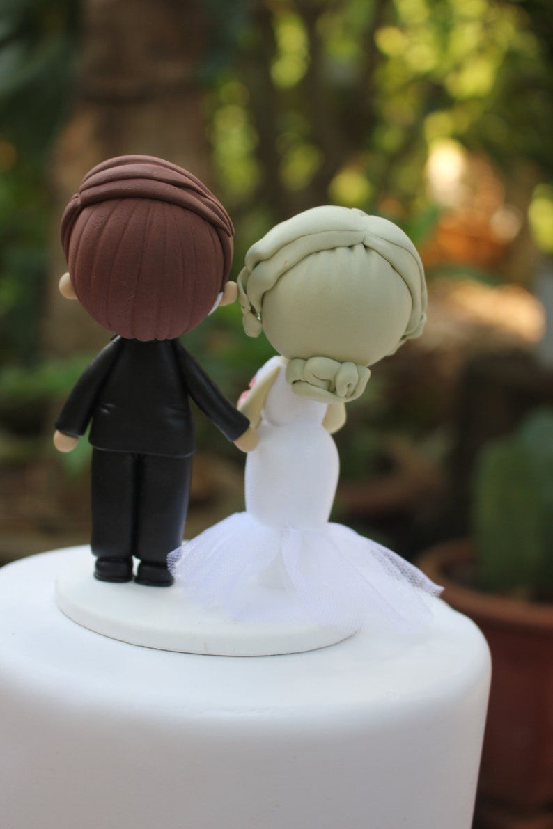 Quarantine wedding cake topper, Elopement bride & groom topper, Frontline wedding topper clay figurine image 8