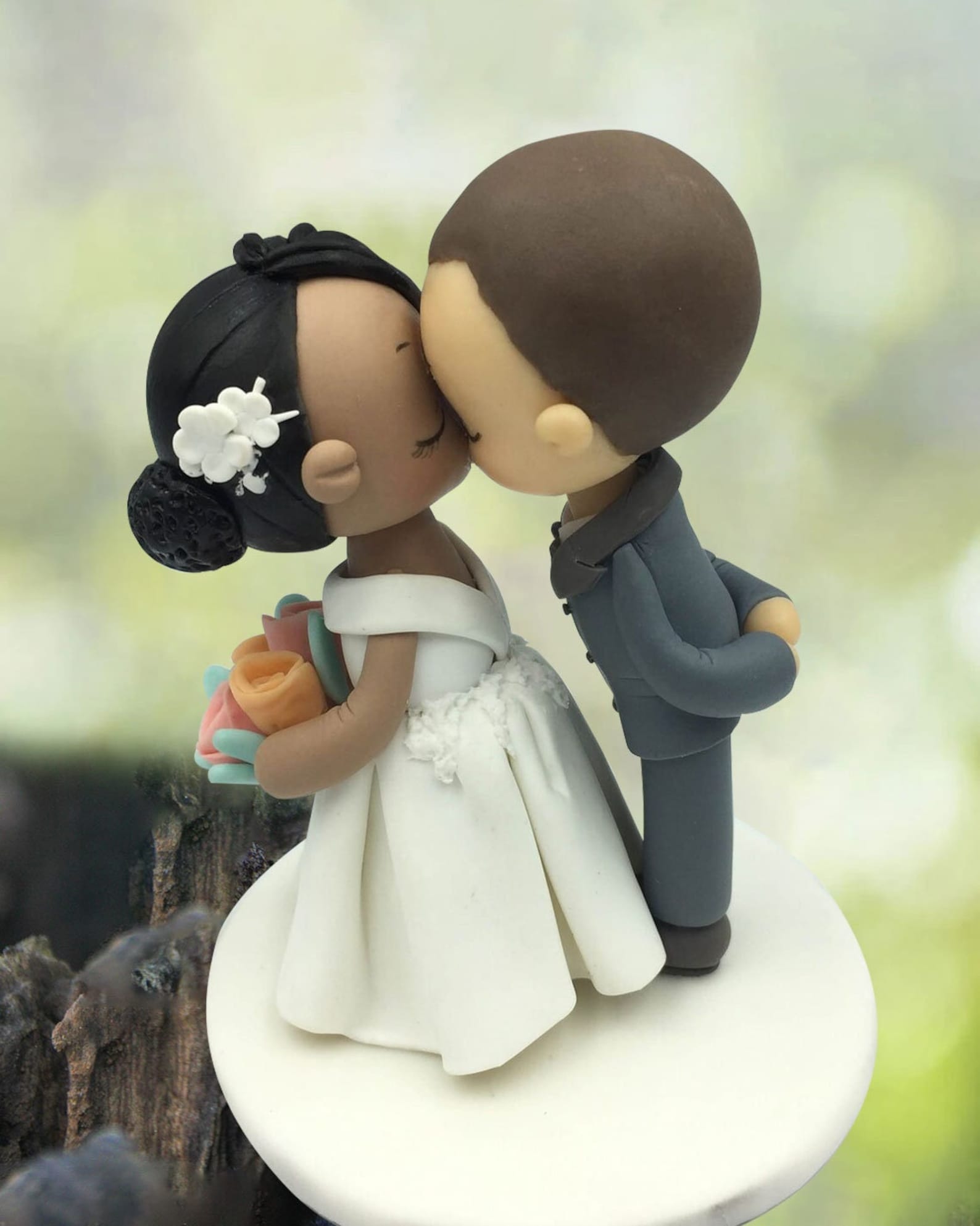 Custom Bride & Groom Wedding Cake Topper, Curly Bun Bride and Buzz Cut ...