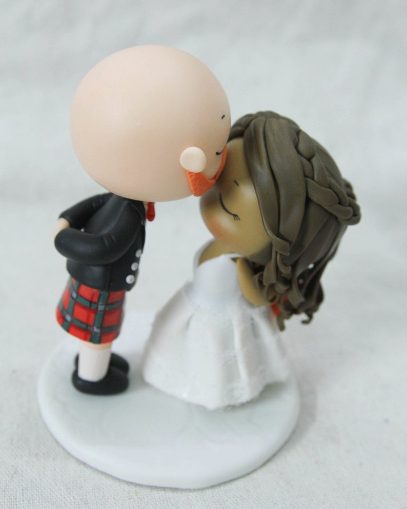 Scottish Wedding Cake Topper, Forehead Kissing Wedding Cake Topper, Scottish groom in kilt topper, Personalised Wedding cake decoration image 6