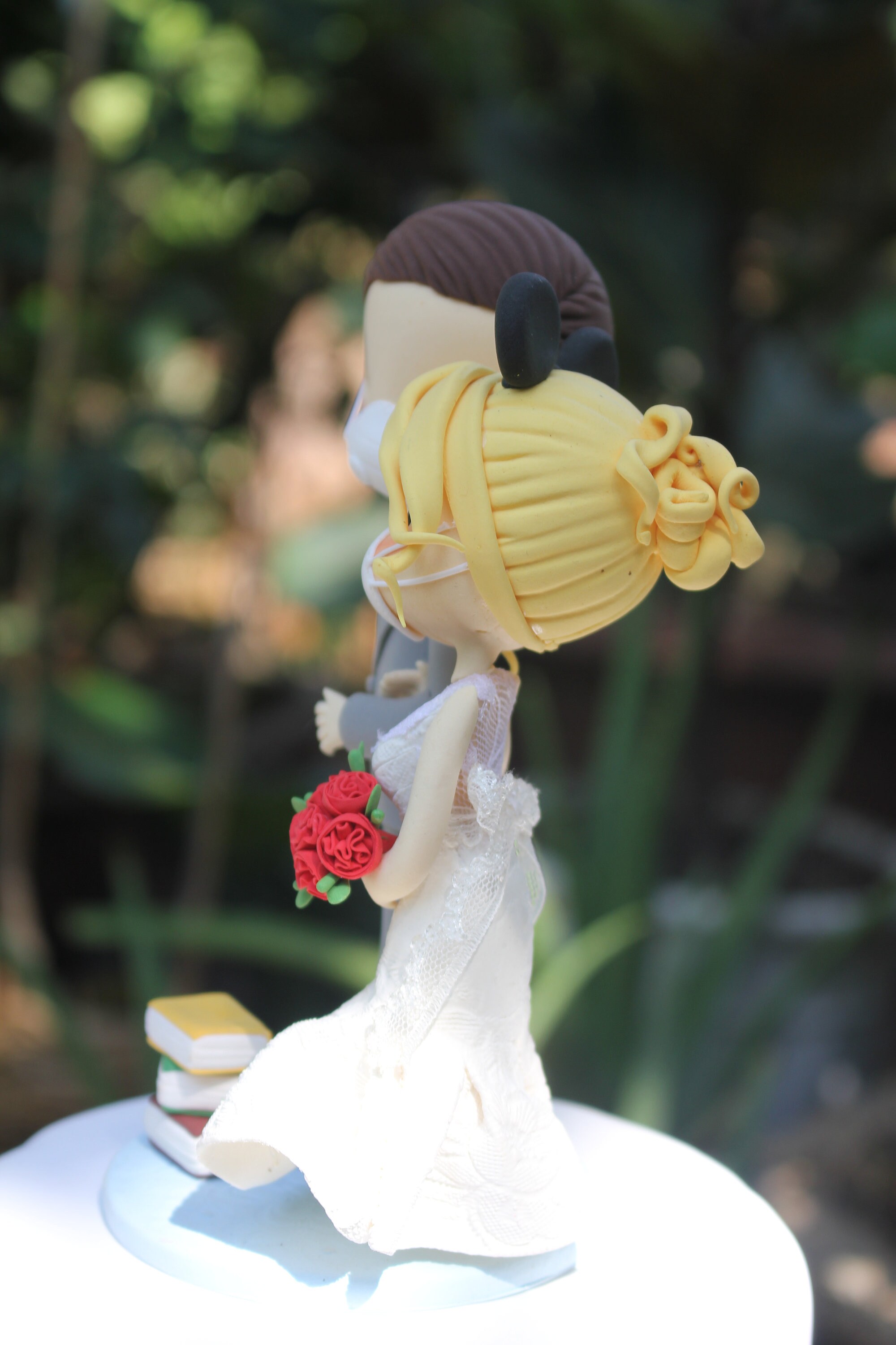 Bookworm and Mickey wedding cake topper Quarantine wedding topper bride and groom clay topper custom wedding keepsake