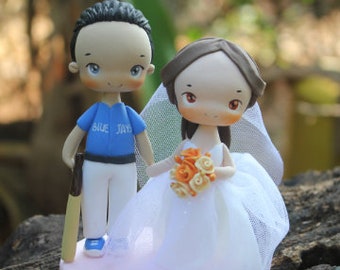 Sport wedding cake topper, Hobby wedding cake topper, Blue wedding topper bride and groom