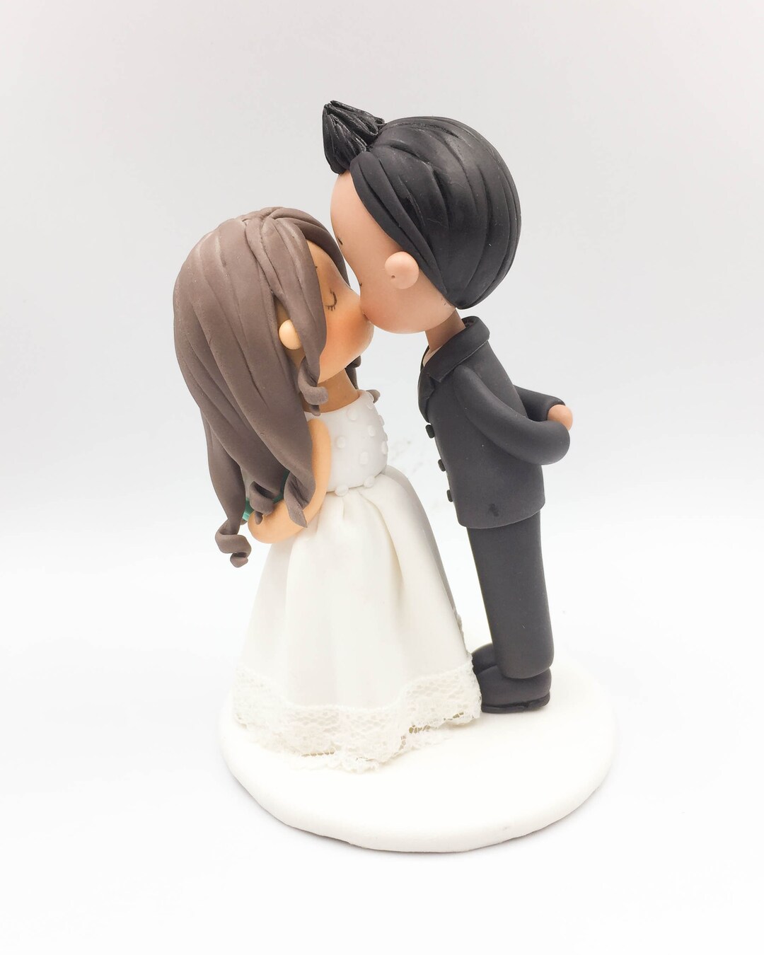 Classic Wedding Cake Topper, Long Wavy Bridal Hairstyle Bride and Spiky