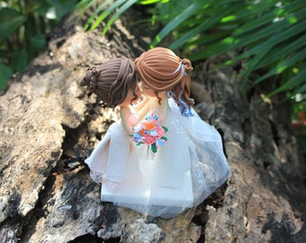 Lesbian wedding cake topper- Gay wedding topper clay miniature Anime cute style