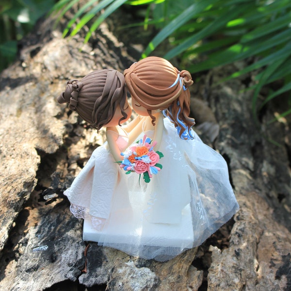 Lesbian wedding cake topper- Gay wedding topper clay miniature Anime cute style