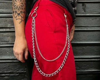 O Ring Heavy Duty Chunky Layered Wallet Chain, Grunge 90s Punk Mall Goth Style, Belt Pants Chain