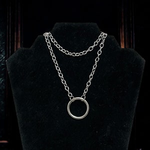Layered O ring Chain Necklace, Alternative Punk Goth 90s style jewelry