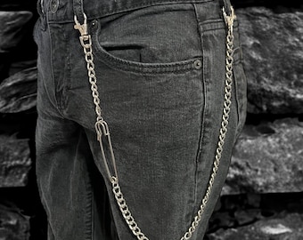 Safety Pin Wallet Chain, Chunky Belt Chain, Alternative Punk Gothic Style Jewelry, Pants Chain