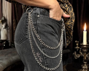 Cadena para cinturón y pantalones con anilla en forma de O en capas, estética punk, gótica, grunge, alternativa, años 90
