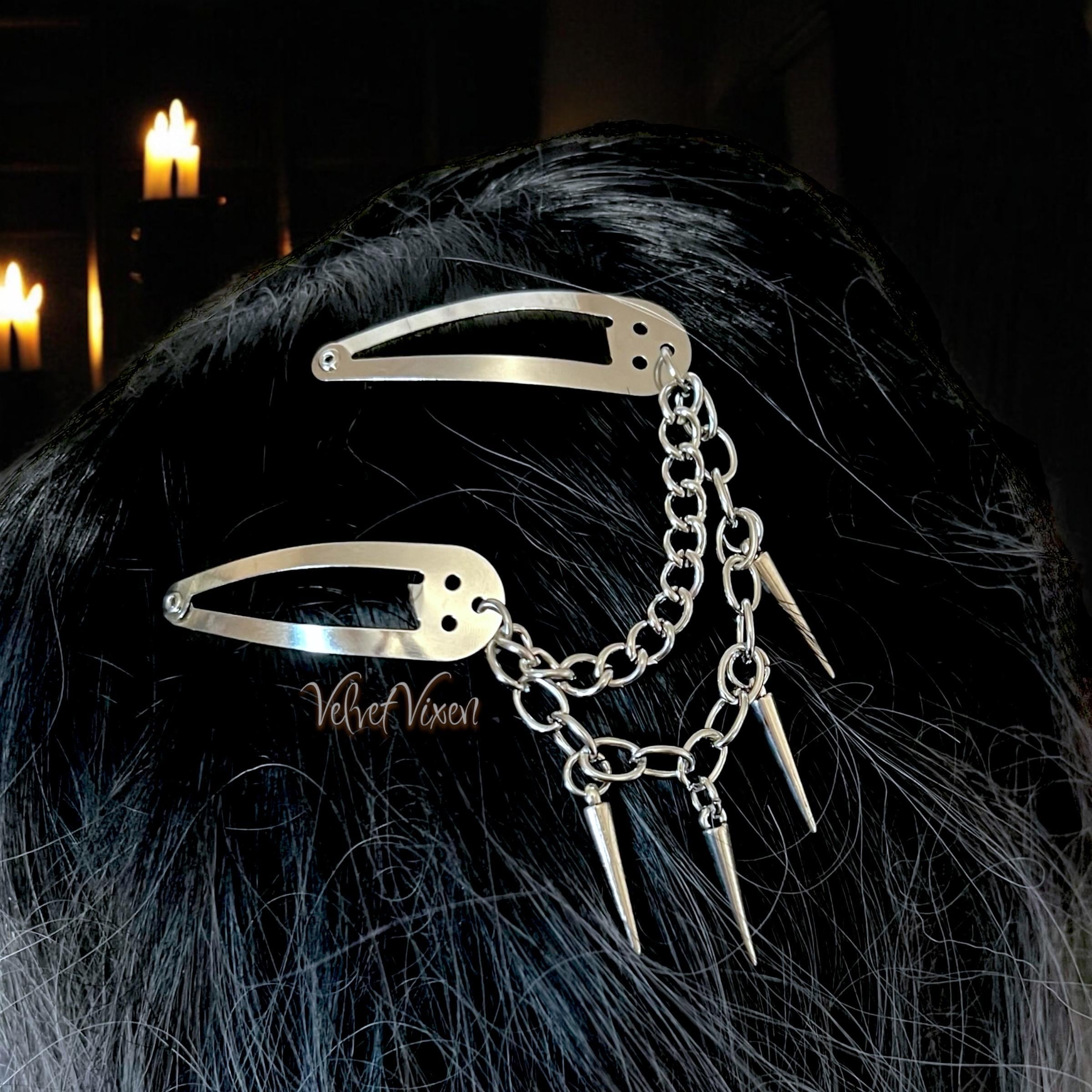 Spiked Layered Chain Hair Clips, 90s Y2K Alternative Punk Goth Grunge Aesthetic