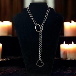 Heart Shaped O Ring Slip Chain Necklace, Alternative Punk 90s Y2K Goth Jewelry