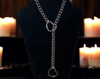 Heart Shaped O Ring Slip Chain Necklace, Alternative Punk 90s Y2K Goth Jewelry
