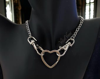 Heart Clasp Chain Necklace, Mall Goth Y2K Jewelry