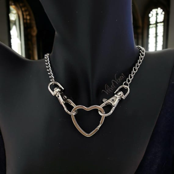 Heart Clasp Chain Necklace, Mall Goth Y2K Jewelry