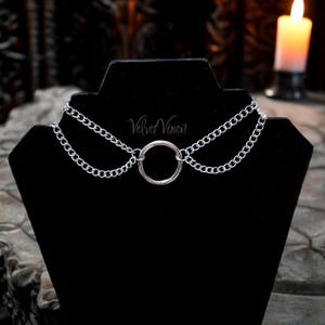 Double Chain Layered O Ring Choker Necklace, Alternative Punk Gothic Jewelry