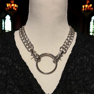 Large Double Chain O Ring Necklace, Alternative Grunge Industrial Punk Gothic Style Jewelry