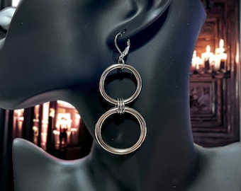 Double O Ring Dangle Earrings, Punk Goth Alternative Style Jewelry