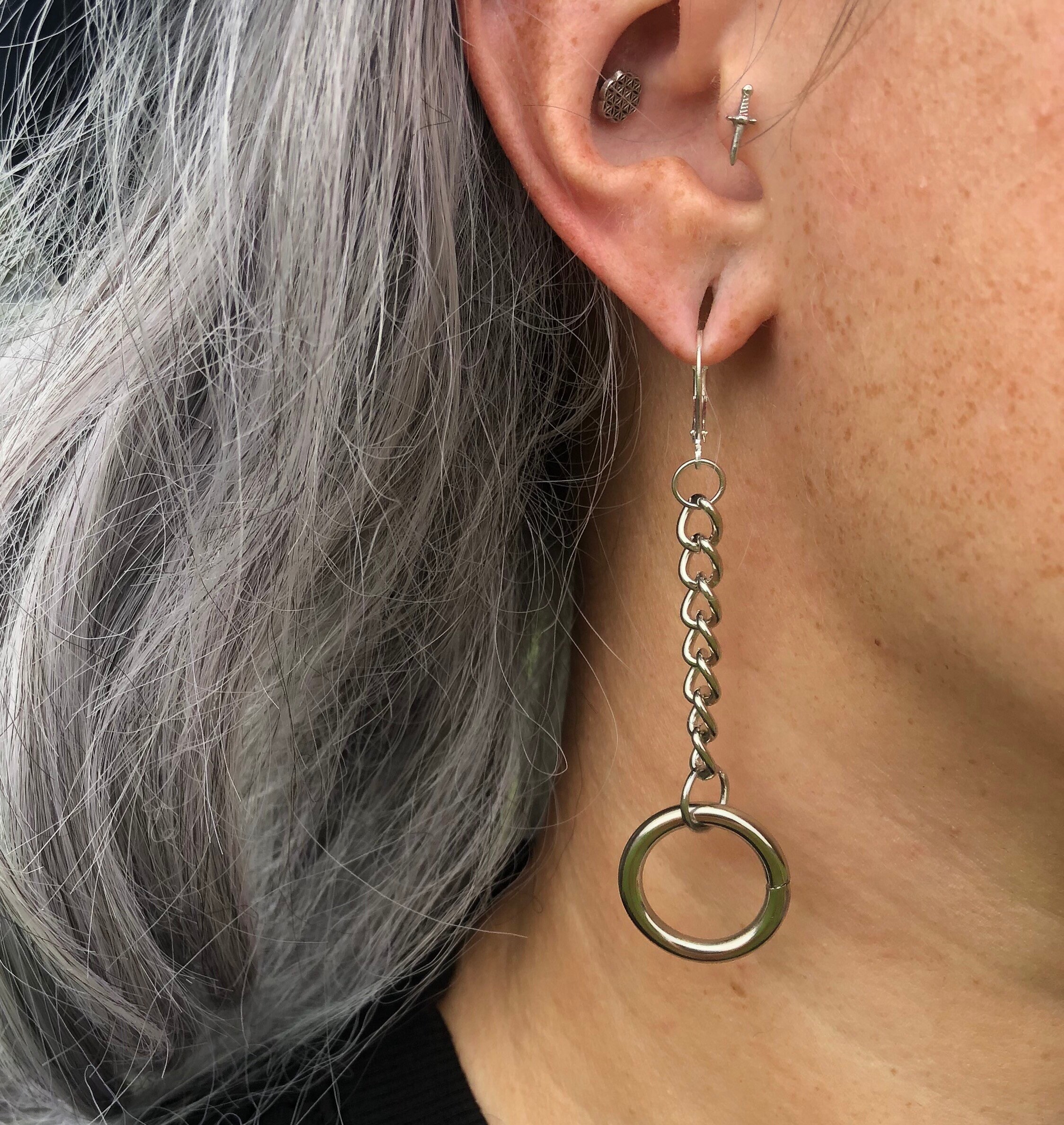 O Ring Dangle Chain Earrings O Ring Jewelry Gothic Etsy