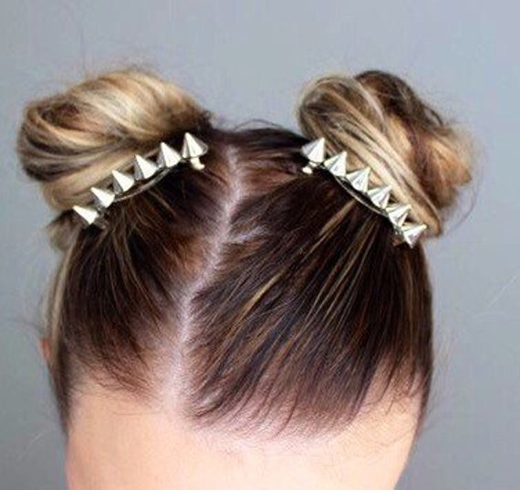 Image of Two buns with pastel hair ties pastel goth hairstyle