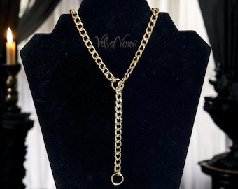 Gold Plated Dainty O Ring Slip Chain Choker Necklace, Alternative Punk 90s Y2K Goth Jewelry