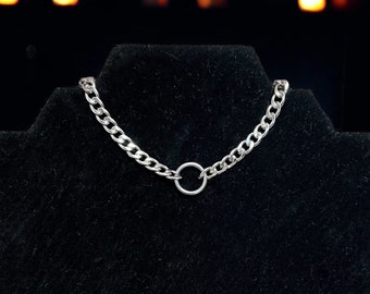 Stainless Steel O Ring Choker Chain Necklace, Minimalist Grunge Alternative Punk Gothic Style, Waterproof Jewelry