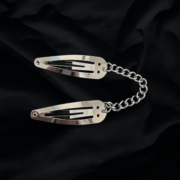 Silver Chain Hair Clips, 90s alternative punk goth grunge style