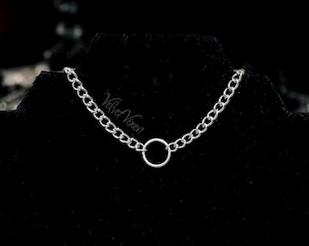 Dainty O Ring Choker Necklace, Minimalist Layering Stacking Chain, Alternative Punk Gothic Grunge Jewelry
