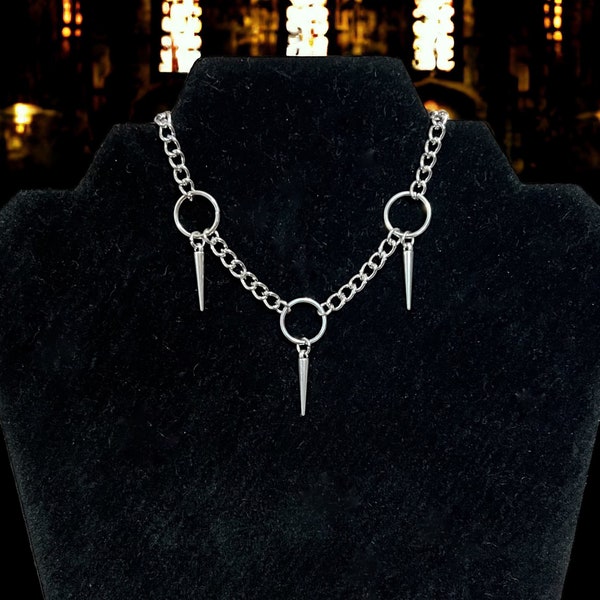 Spiked Dainty O Ring Choker Chain Necklace, Alternative Punk Goth Grunge Jewelry