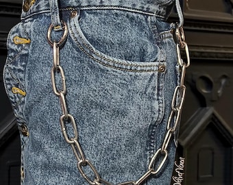Chunky Stainless Steel Wallet Chain, Heavy Duty Industrial, Alternative Punk Grunge Goth 90s Aesthetic